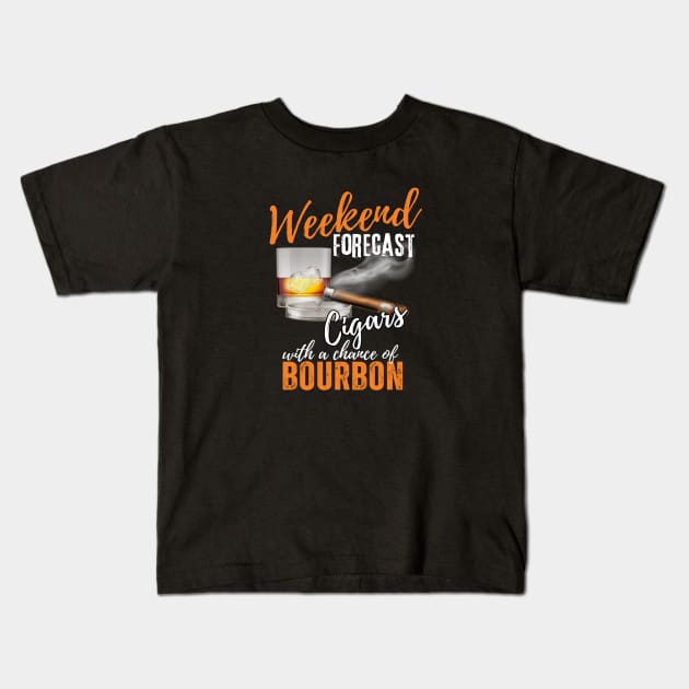 Weekend Forecast-Cigars with a Chance of Bourbon Kids T-Shirt by Wilcox PhotoArt